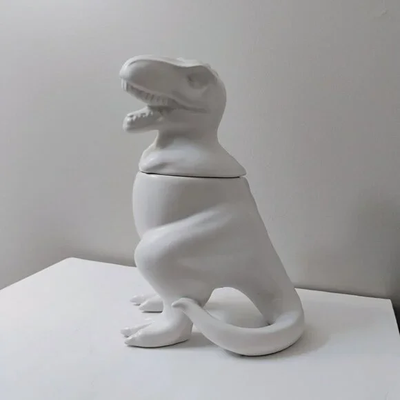 White Target Threshold T Rex Ceramic Dinosaur Cookie Jar Canister Stoneware